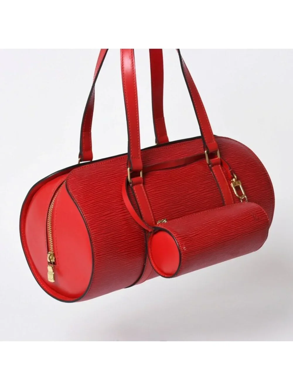 Louis Vuitton Soufflot Handbag Epi Leather Red Gold